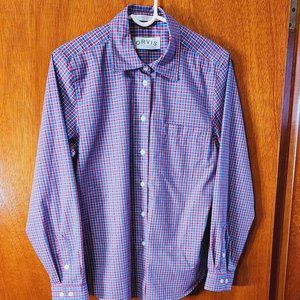 Boy's Size 10 Orvis Red/Blue Plaid Long Sleeve Button Down Dress Shirt